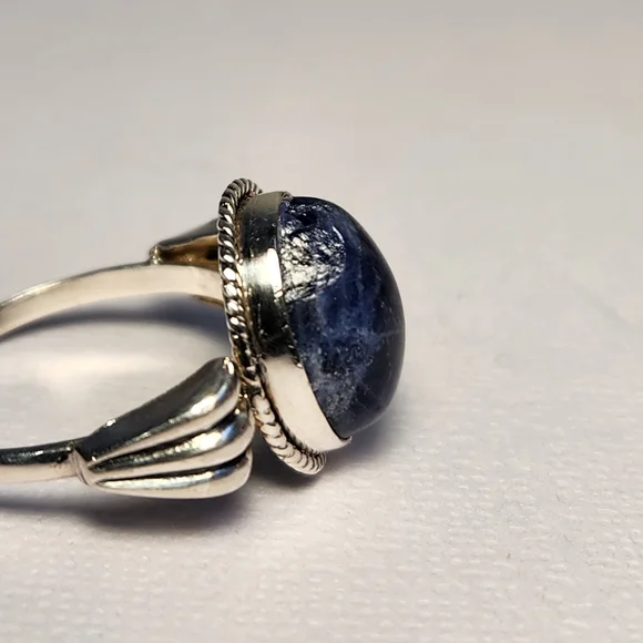 NIB Semi VTG 925 Lapiz Azuli Scroll Cocktail Ring Sz 7 - Picture 8 of 16